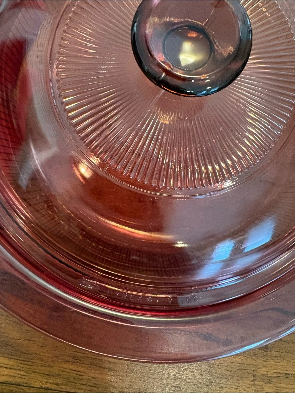 Vintage PYREX VISION Cranberry 1 Qt V-31-B  Round Ribbed Covered Casserole Dish